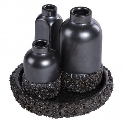PTMD - Subtile Petrol ceramic look 3 vases on plate s