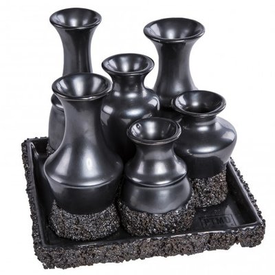 PTMD - Subtile Petrol ceramic look 6 vases on plate