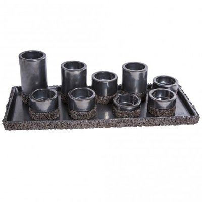 PTMD - Subtile Petrol ceramic candleholders on plate