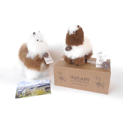 Inkari - Alpaca zachte knuffel Bruin / wit Small