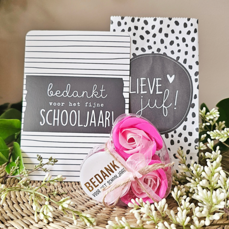 DistelRoos - Zeepbloemen Cotton candy, set van 3 - Bedankt voor het schooljaar