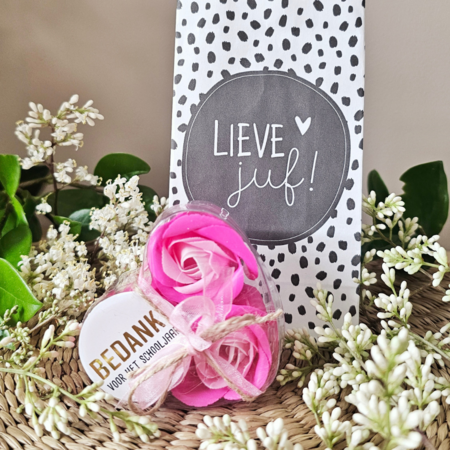 DistelRoos - Zeepbloemen Cotton candy, set van 3 - Bedankt voor het schooljaar