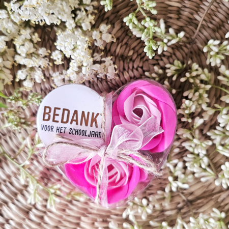 DistelRoos - Zeepbloemen Cotton candy, set van 3 - Bedankt voor het schooljaar